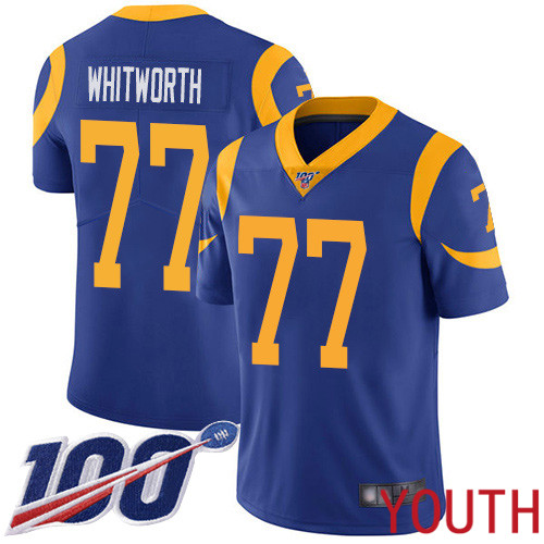 Los Angeles Rams Limited Royal Blue Youth Andrew Whitworth Alternate Jersey NFL Football 77 100th Season Vapor Untouchable